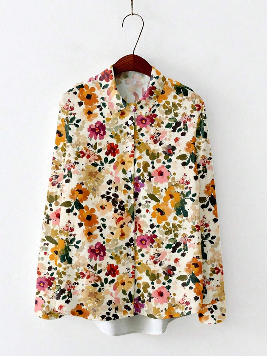 SHEIN RusticEase Casual Landscape Graphic Blouse, Suitable For Women In Summer