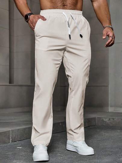 Manfinity Homme Men's Simple Solid Color Drawstring Waist Casual Pants Men Pants Casual, Fall