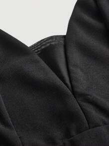 SHEIN Privé Women's Sexy V-Neck Mesh Patchwork Sling Jumpsuit, Suitable For Commuting, Elegant, Sexy, Vacation, Beach, Romantic, Date, Valentine's Day, Concert, Performance, Party, Wedding, Back To School, Business, Teacher's Day - Black - View 8