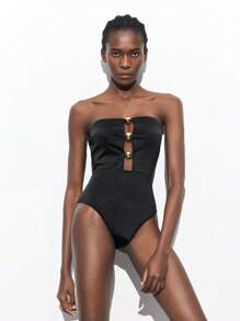 Maija 新款春夏黑色金属圆珠腰部都市度假现代优雅浪漫女士紧身衣适合外出节日派对音乐节老款风格