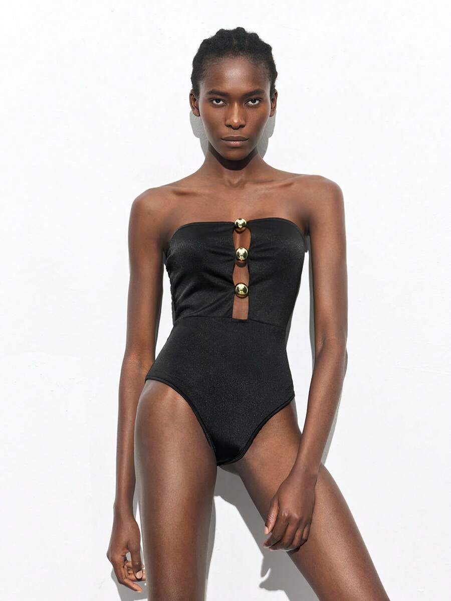 Maija 新款春夏黑色金属圆珠腰部都市度假现代优雅浪漫女士紧身衣适合外出节日派对音乐节老款风格