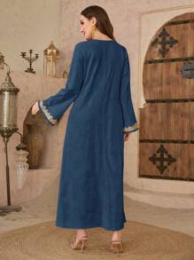 Al Najma Váy dài Thổ Nhĩ Kỳ dành cho nữ & Váy dài truyền thống Ả Rập, Kaftan giản dị - Màu xanh hải quân - Xem 3