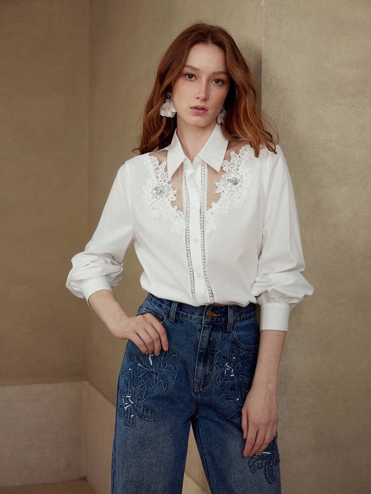 CONTRAST GUIPURE LACE SHIRT