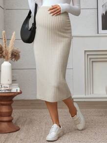 Modmama Maternity   Women's Ribbed Bodycon Skirt With Tummy Control, 3 Pieces Set
