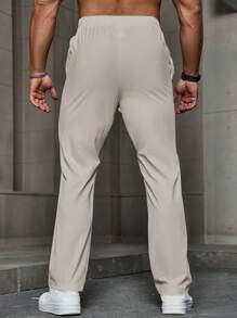 Manfinity Homme 男士简约纯色抽绳腰休闲裤男士裤子休闲秋季 - 杏色 - 查看 2