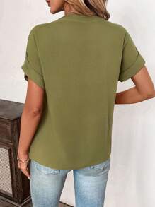 SHEIN Clasi Green Easter Embroidery V-Neck Loose Short Sleeve Blouse For Women Summer Outfits For Women St Patrick St Patrick Day Shirt Women Clothing Summer Easter Dress Women Easter Dress Women - Green - View 2