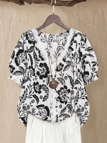 EMERY ROSE Camisa de textura regular con estampado para mujer de talla grande, para primavera y verano - Blanco - Ver 1