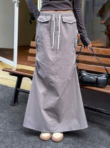 SHEIN MOD 女士超低腰工装裙，深灰色，鱼尾设计