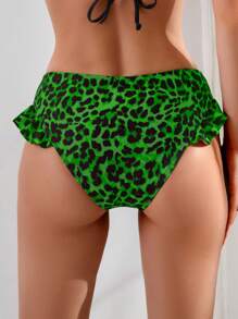 SHEIN Swim Springbreak New Leopard Print Ruffle Trim Sexy Women Bikini Bottom - Green - View 4
