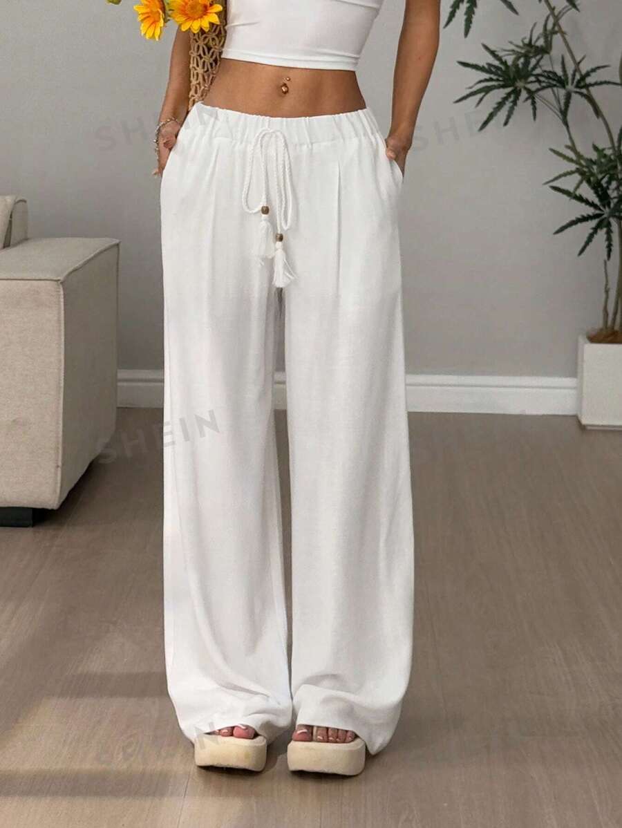 Flirla Pantalones casuales cómodos y ajustados de color liso para mujer