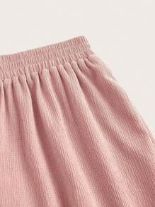 SHEIN EZwear 2 件女式套装：纯色褶皱抹胸上衣和阔腿裤 - 西瓜粉 - 查看 4