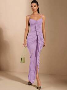 SHEIN BAE Abito bustier aderente con volant eleganti