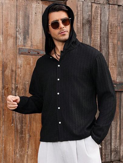 Manfinity RSRT Sudadera con capucha casual de unicolor y textura para hombre, de manga larga