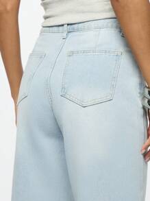 SUMWON WOMEN 十字绣水洗阔腿牛仔裤 - 淺藍色 - 查看 7