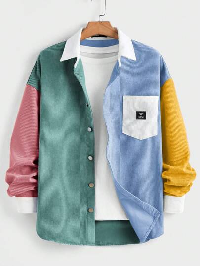 Manfinity VCAY 1 st Herr Y2K Rolig Casual Passform High Street Vintage Stil Corduroy Jacket Med Kontrastkrage, Tillbaka till skolan Halloween, Höst, Vinter, Parkläder