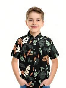 SHEIN Tween Boy Tropical Print Pattern Short Sleeve Casual Shirt - Multicolor - View 1
