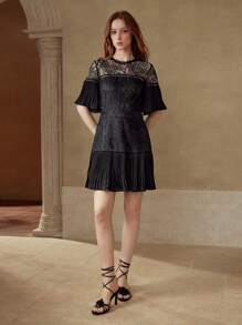 MOTF PREMIUM CONTRAST LACE ZIPPER DRESS - Black - View 7