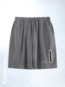 2pcs/Set Boys Light Grey Summer Casual Gym Outdoor Moisture-Wicking Quick Dry Color Block Crew Neck T-Shirt And Reflective Zip-Up Shorts Outfit Set - Grey - View 10