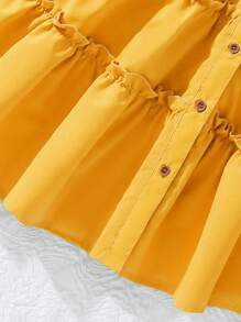 Tween Girl Ruffled Collar Midi Dress With Woven Waist Belt,Holiday,Summer,Travel - Yellow - View 8