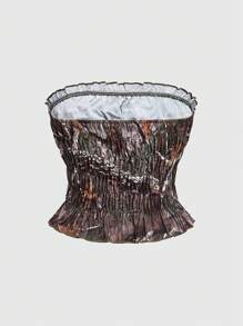 ROMWE J-Fashion Y2K Vintage Leaf Camo Full Print Cropped Tube Top And Mini Skirt 2pcs Set - Multicolor - View 8