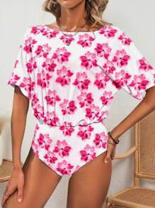 SHEIN LUNE Women's Floral Printed Bodysuit, Suitable For Vacation In Summer - Multicolor - View 3
