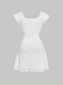 SHEIN MOD 大码女式白色短款飘袖短款上衣连衣裙 - 白色 - 查看 2