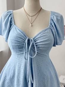 Ceyna Plus Size Women's Square Neck Cap Sleeve Textured Pullover T-Shirt, Casual Lovely And Elegant A-Line