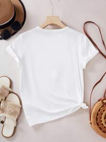 Teen Girl Comfortable Casual Sports Graphic Print Crew Neck Short Sleeve T-Shirt For Everyday Wear - White - View 2