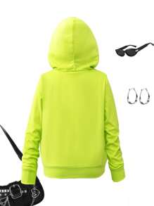 Young Girls' Spring/Summer Solid Color Heart Decor Loose Casual Sweatshirt, Suitable For Various Sports, Leisure, Outdoor Activities