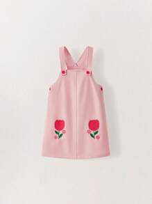 SHEIN Young Girl Floral Embroidered Pinafore Dress - Multicolor - View 3