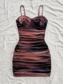 Soleia Robe mini d'été pour femmes avec laçage, décolleté à fines bretelles, motif tie dye et maille ajustée - Multicolore - Voir 6