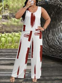 EMERY ROSE 2 件套女士加大码圆领无袖上衣和短裤套装，适合夏季