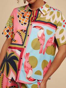 Travachic Tropical Print Short Sleeve Casual Vacation Shirt