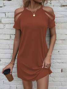 SHEIN LUNE Vestido casual de unicolor con hombros descubiertos para ropa de Año Nuevo