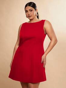 SHEIN BAE Solid Color Round Neck Sleeveless Flared Hem Minimalist Elegant Short Dress,Birthday Dresses For Women - Red - View 6