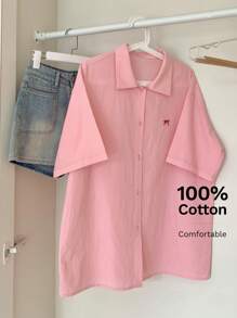 DAZY Women's Summer Oversized Bowknot Printed Drop Shoulder Casual Shirt,Short Sleeve Tops - Pink - View 10