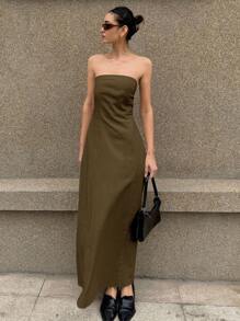 Livesso 长款无袖纯色连衣裙，优雅设计，适合度假，春夏季亚麻太阳裙