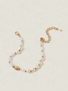 Muvela 18K 镀金串珠贝壳手链，适合日常佩戴