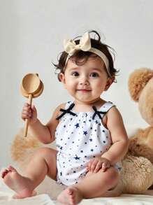 新款女婴舒适休闲可爱星星印花连体衣，俏皮舒适设计，适合室内外活动，春夏款 - 彩色 - 查看 8