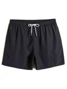 Manfinity 2pcs Casual Beach Getaway Plain Elastic Drawstring Men's Swim Trunks, Summer - Multicolor - View 5