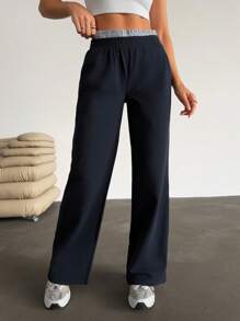 RueChic Women Second Belt Detailed Sweatpant Pant With Drawstring - Navy Blue - View 3