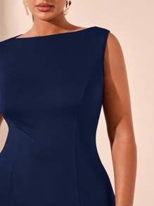 SHEIN BAE Plus Size Women's Simple Solid Color Sleeveless Daily Dress, Suitable For Valentine's Day, Summer, Birthday, Formal Events, Parties, Minimalist Style - Navy Blue - View 7