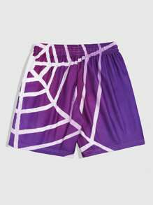 ROMWE MEN Street Life 男士蜘蛛网印花舒适休闲短裤，夏季，万圣节 - 彩色 - 查看 2