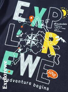 Tween Boy 户外运动时尚字母印花靛蓝圆领短袖 T 恤，夏季