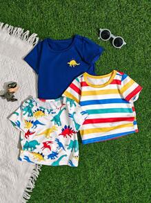 3 sztuki koszulek z nadrukiem dinozaura dla chłopca/chłopca, wygodne i uniwersalne, idealne na letnią zabawę lub wyjścia, jasne kolory sprawiają, że dziecko wygląda uroczo, pasują do każdego tyłka