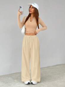 SHEIN Tall Soft White Knitted Home Baggy Pants, Loose Pants - Apricot - View 6