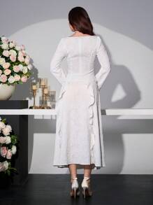 Modelyn Damen elegantes Partyset mit romantischem Blumen-Jacquard-Strick, bestehend aus Quadrat-Kragen-Top und Rock, 2-teilig