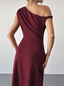 Firerie 新款百搭优雅不对称领口缎面连衣裙，女士夏季礼服，适合婚礼宾客/新娘送礼会/毕业典礼/教堂礼拜等场合，白色；毕业礼服/白色毕业礼服/教堂礼拜服/教堂礼服 - 紅木色 - 查看 8