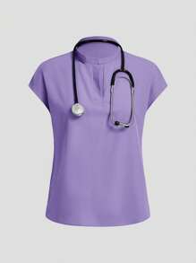 TaskEZ Bộ đồng phục phẫu thuật quần ngắn tay màu trơn - Màu tím - Xem 9