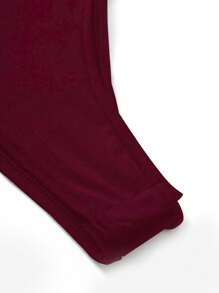 INAWLY Women's Casual Solid Color Stand Collar Bodysuit - Burgundy - View 5